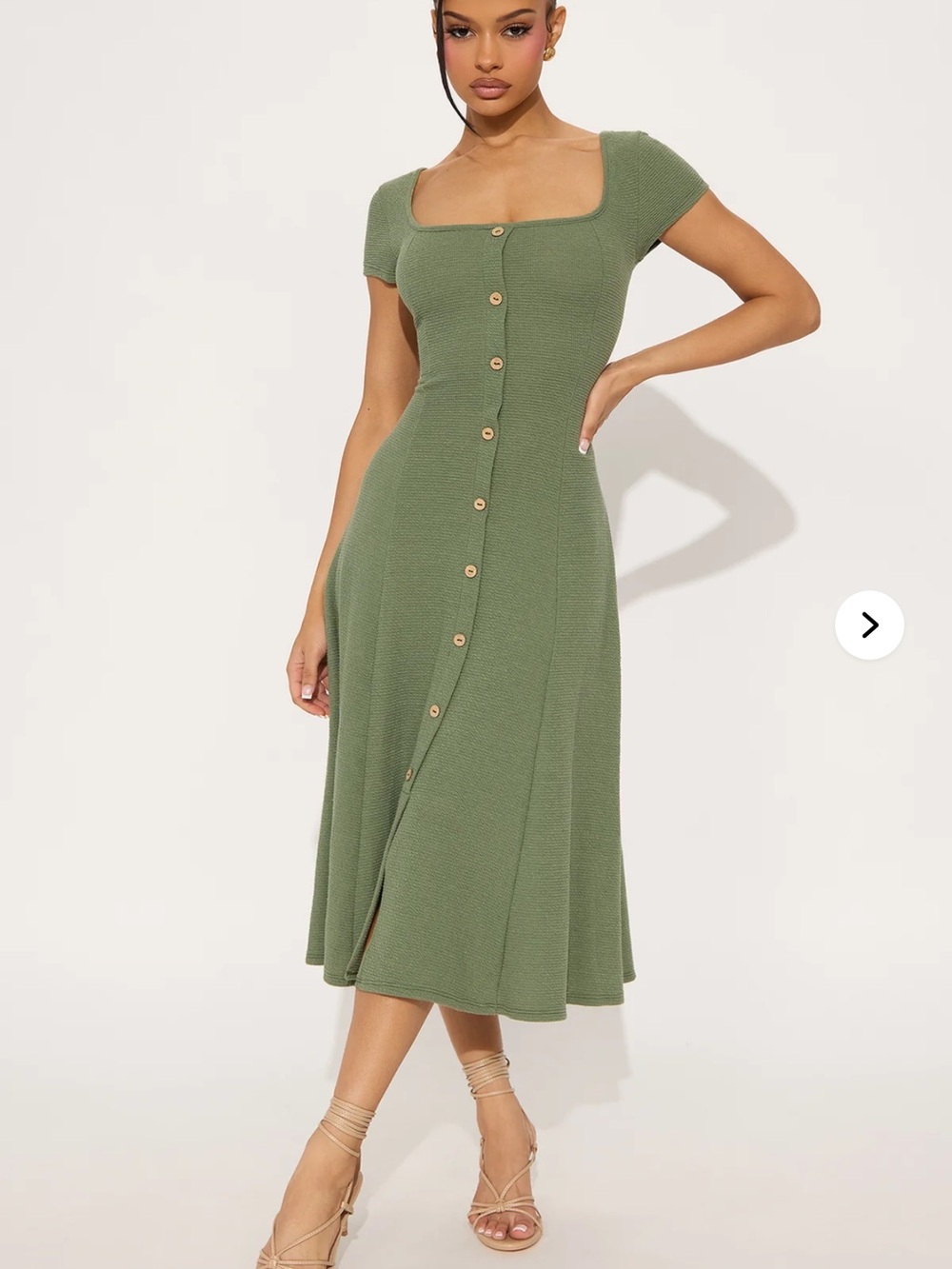 Olive Green Button-Front Midi Skirt